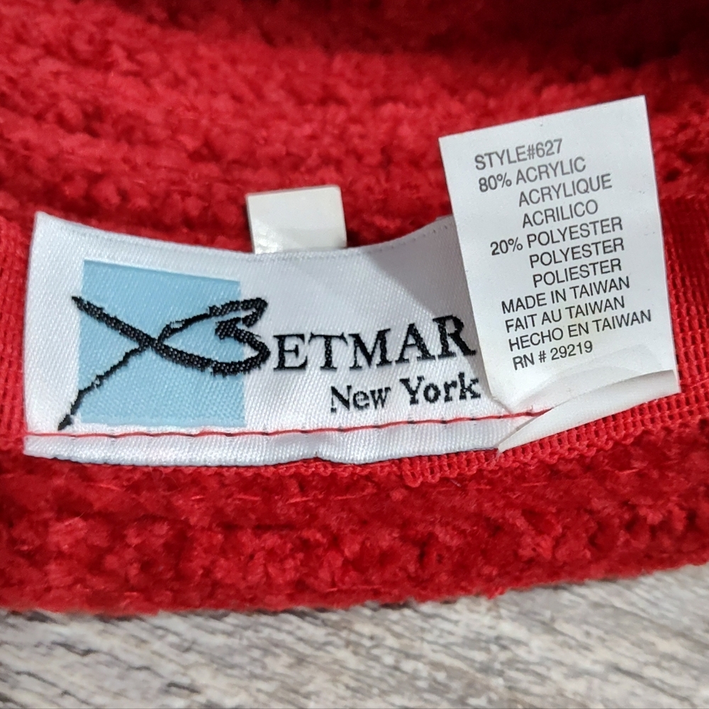 Vintage Betmar New York Red Knit Hat W/ Upturned Brim, Round, OSFM - Picture 7 of 7